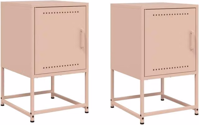 Berkfield Home Set of 2 Pink Metal Bedside Cabinets, W/D/H: 36 x 39 x 60.5 cm