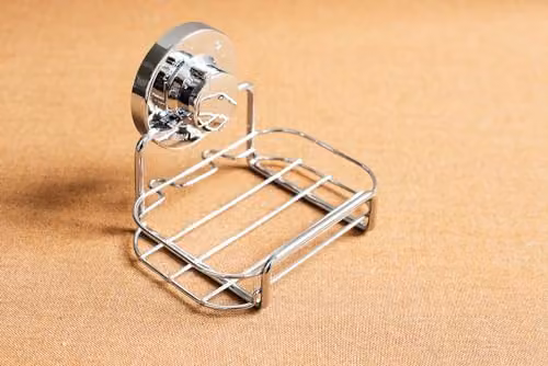 BlissHome Lock 'n Roll Suction Cup Soap Dish in Silver, Rust-Resistant Chrome and ABS Wall Mounted Bathroom Organiser – 3