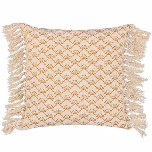 Riva Home Yard Saku Blossom Floral Square Cushion in Yellow and Beige, W/D/H: 50 x 50 x 50 cm