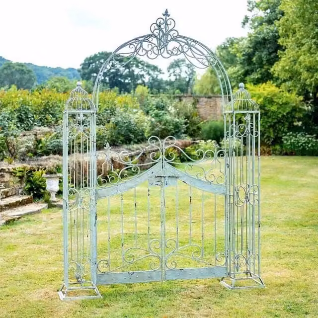 Ascalon Design Ltd Steel Double Swing Gate Arch in Green, W: 38 cm, D: 185 cm, H: 249 cm – 1