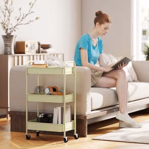 HOMCOM 3-Tier Rolling Utility Storage Trolley with Mesh Baskets in Green, W/D/H: 45 x 30.6 x 79 cm – 4