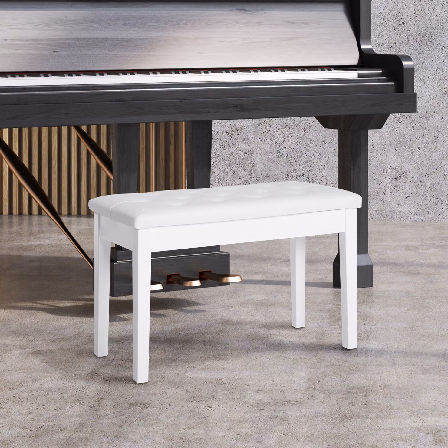 HOMCOM White PU Leather Padded Dressing Table Stool with Storage, W/D/H: 76 x 36 x 50 cm – 2