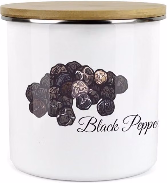 Purely Home Classic Herbs Enamel Kitchen Food Storage Canister in Black and White