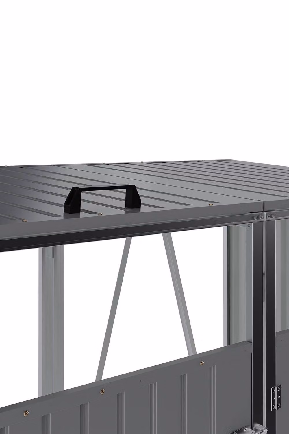 Living and Home Lockable Double Outdoor Trash Bin Shed in Grey Steel – 4