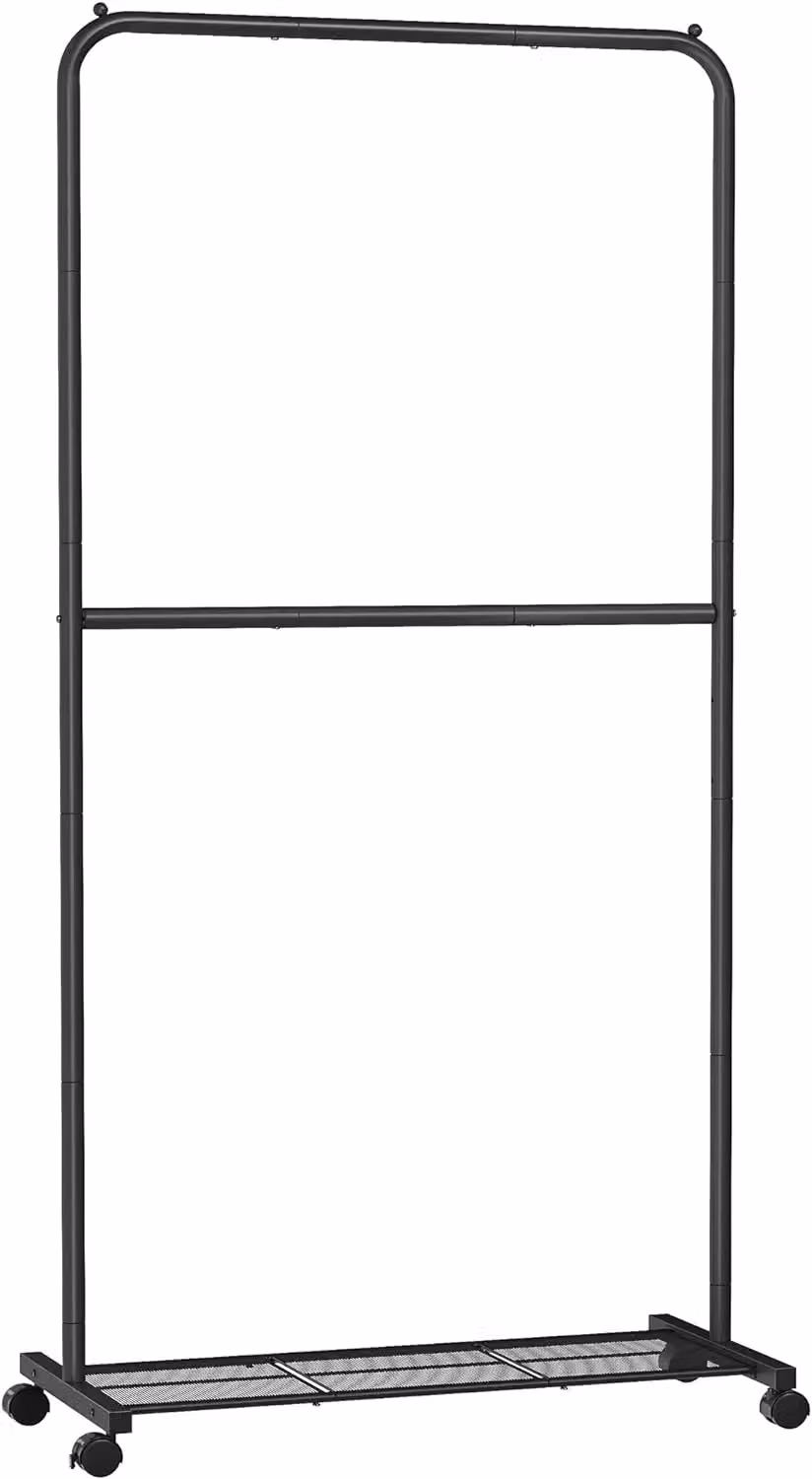SONGMICS Rolling Clothes Rack with Middle Rod and Storage Shelf in Matt Black – 4