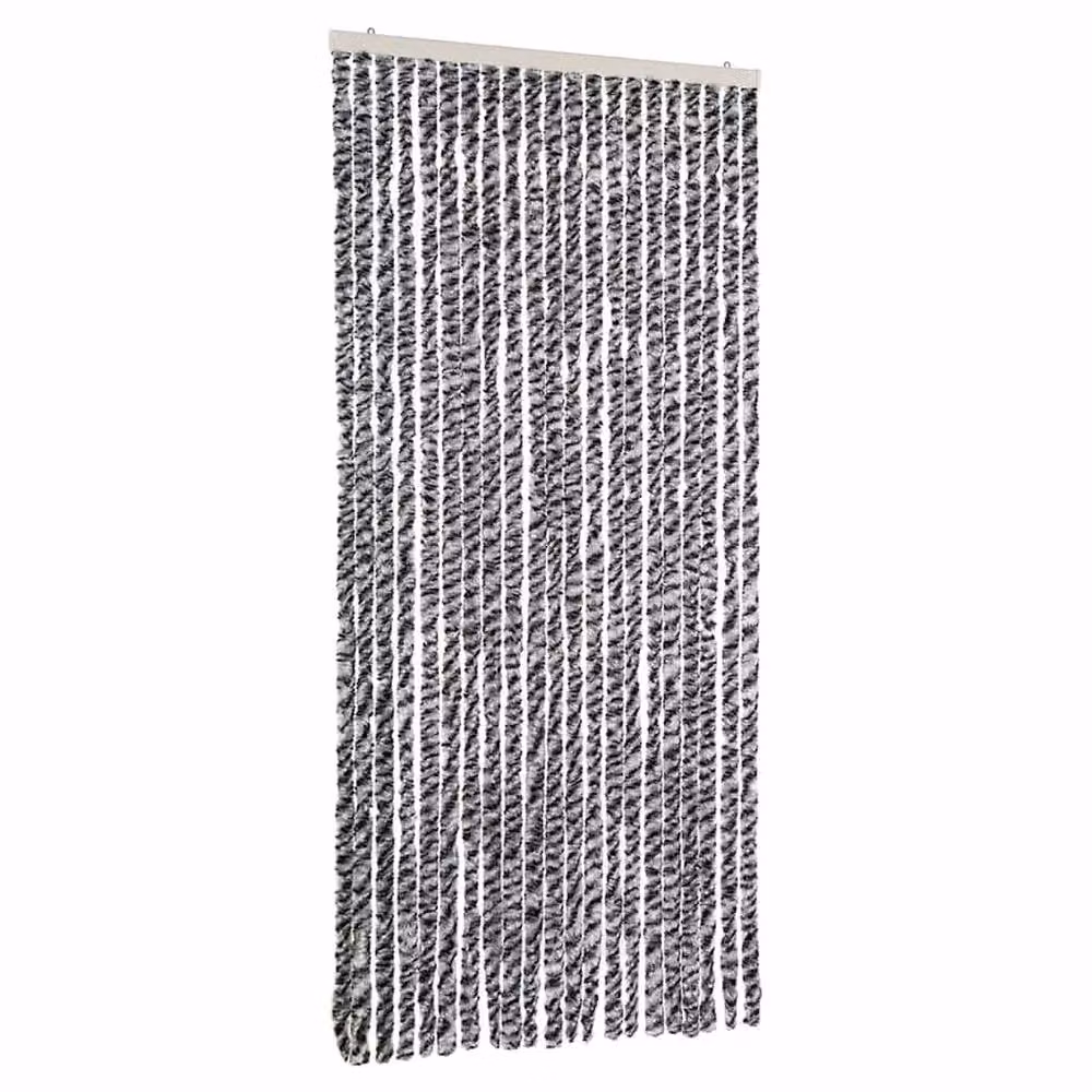 Berkfield Home Soft Fly Curtain in Grey, Black and White Striped Chenille, W: 90 cm, H: 200 cm – 3