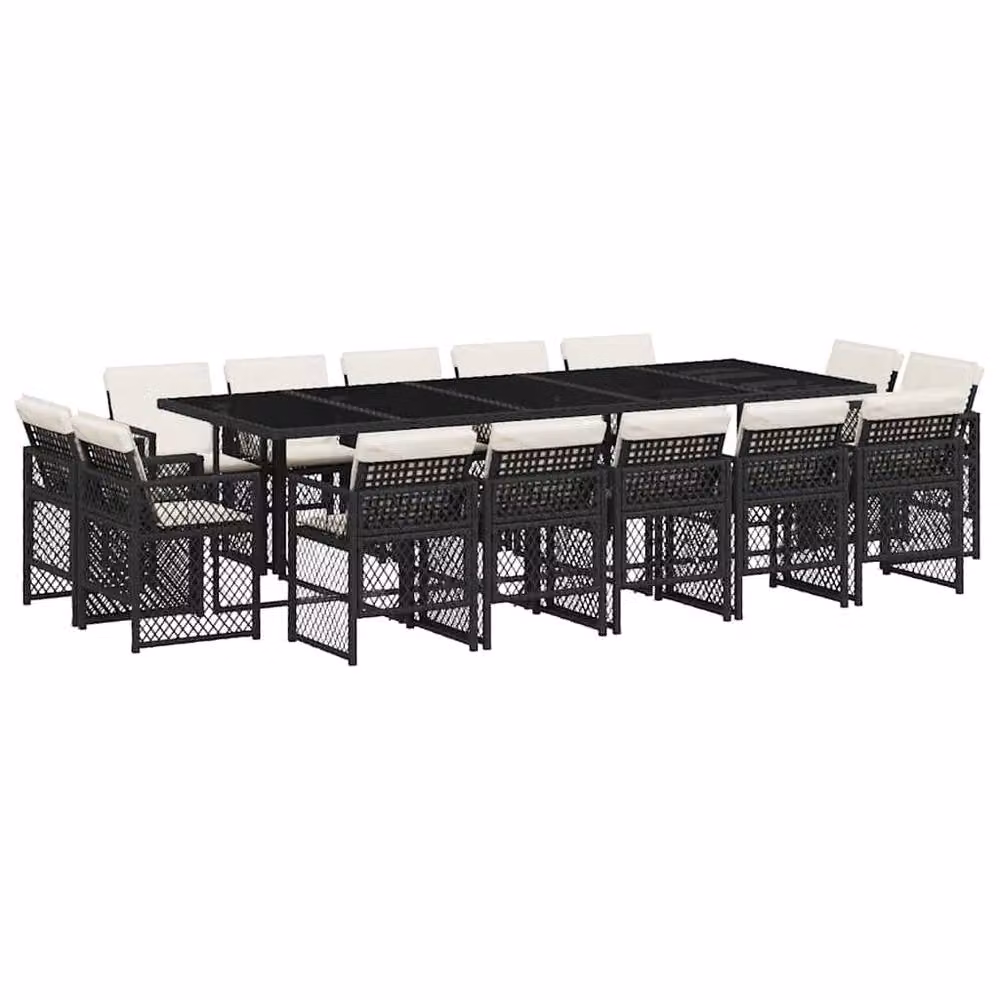 Berkfield Home 15 Piece Black Poly Rattan Garden Dining Set with Cushions – 2