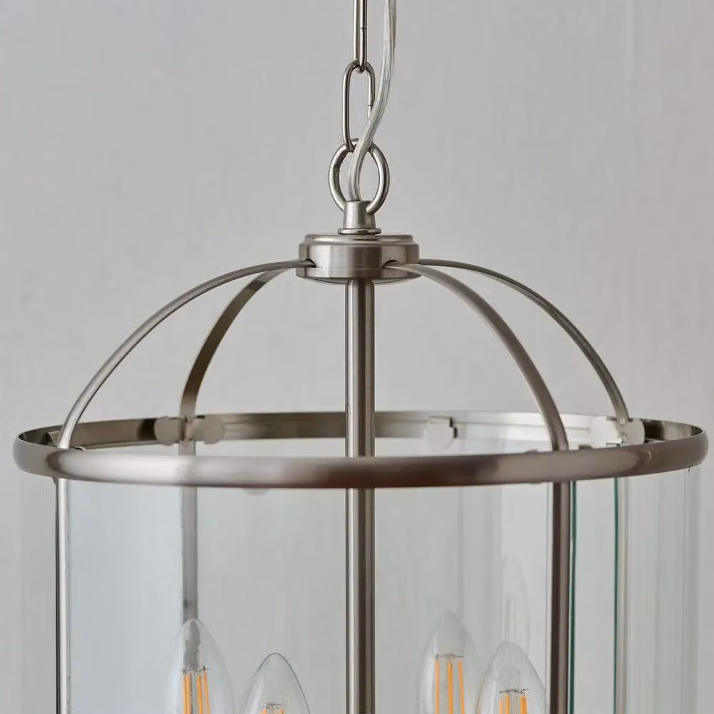 Loops 4 Light Hanging Ceiling Pendant Lantern Shade Lamp in Silver and Transparent Glass – 2