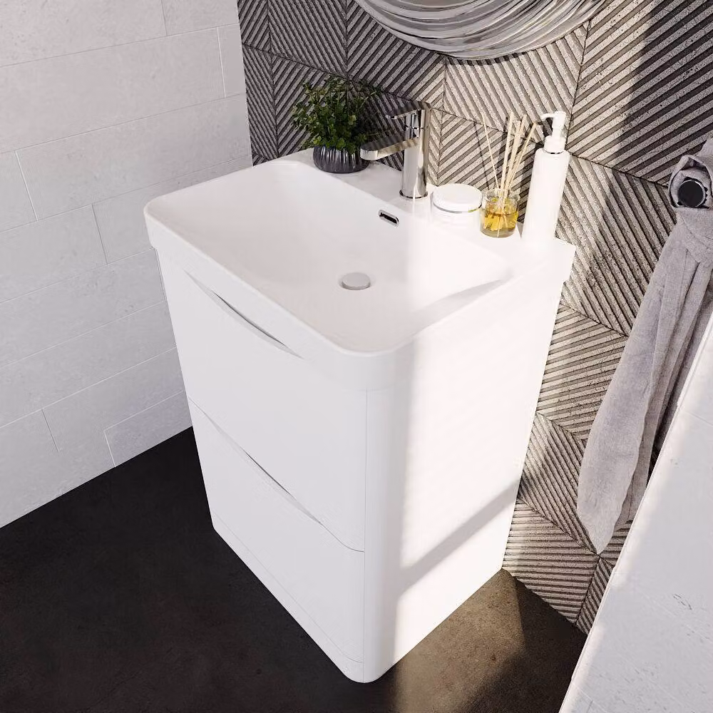 Balterley Modern Floor Standing 2 Drawer Bathroom Vanity with Ceramic Basin, White, Width: 60 cm – 3