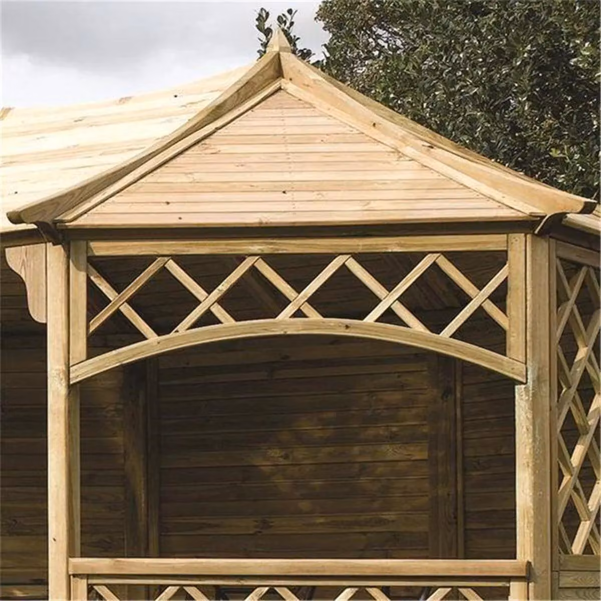 Cheshire Pressure Treated Lattice Wood Gazebo in Light Oak – 3