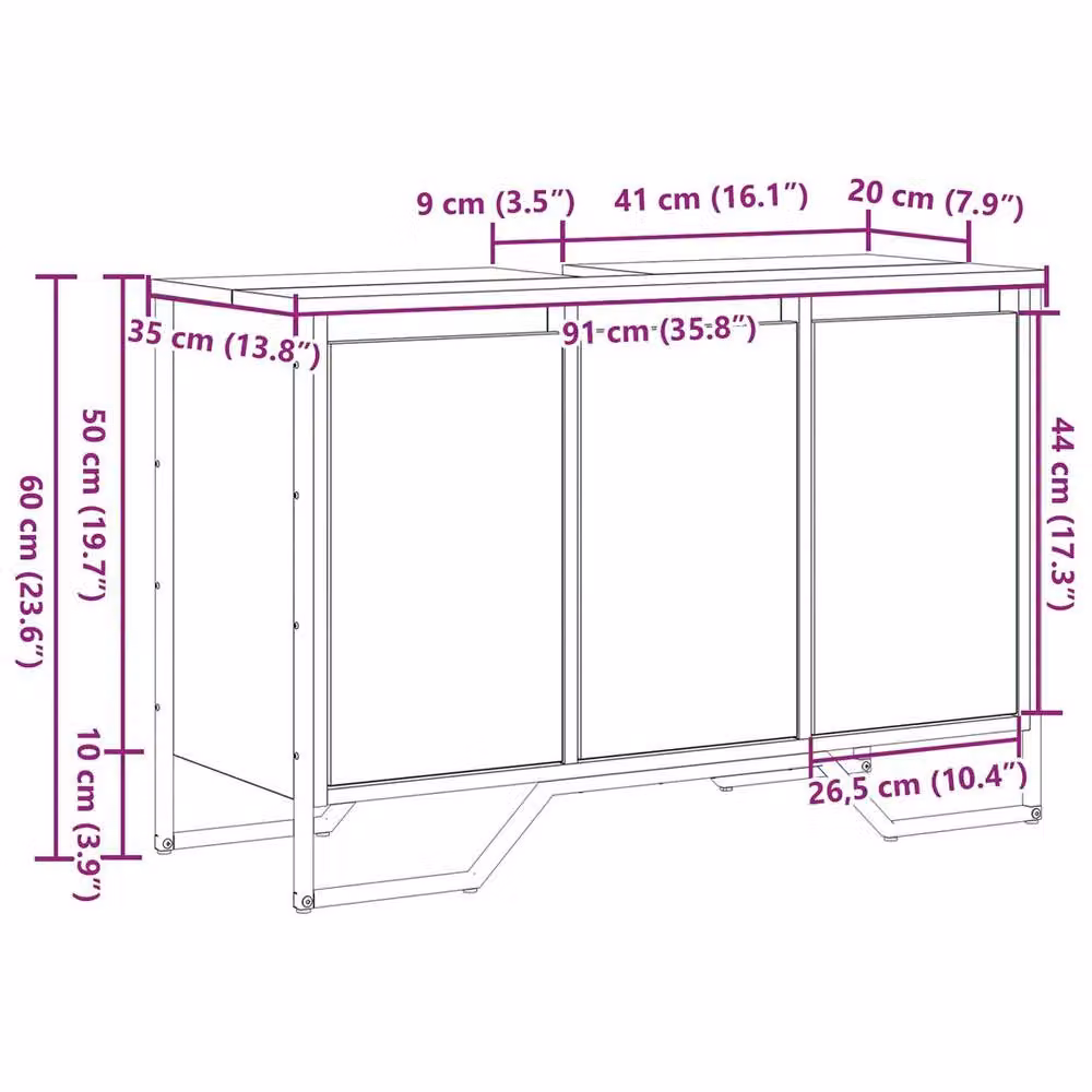 EONLION Artisan Oak Freestanding Bathroom Sink Cabinet in Light Oak, W/D/H: 91 x 35 x 60 cm – 2
