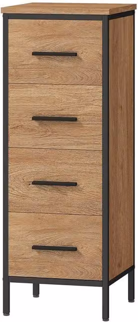 KORVIXA Narrow Brown and Black Industrial Bathroom Storage Cabinet in Wood and Metal – 1