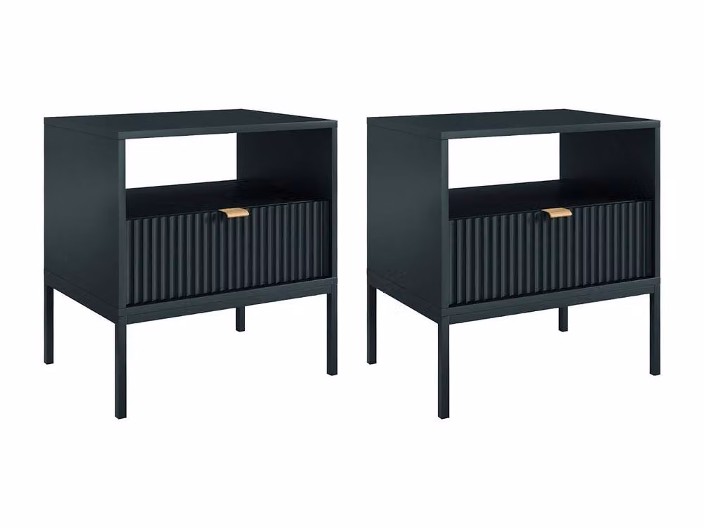 Vente-unique LIOUBA Set of 2 Black Bedside Tables with 1 Drawer and 1 Recess, W/D/H: 39 x 54 x 56 cm – 2