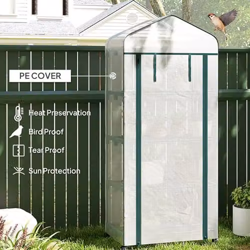 Outsunny 4 Tier Mini Portable Greenhouse in White, H 165 x W 69 x D 50 cm – 4