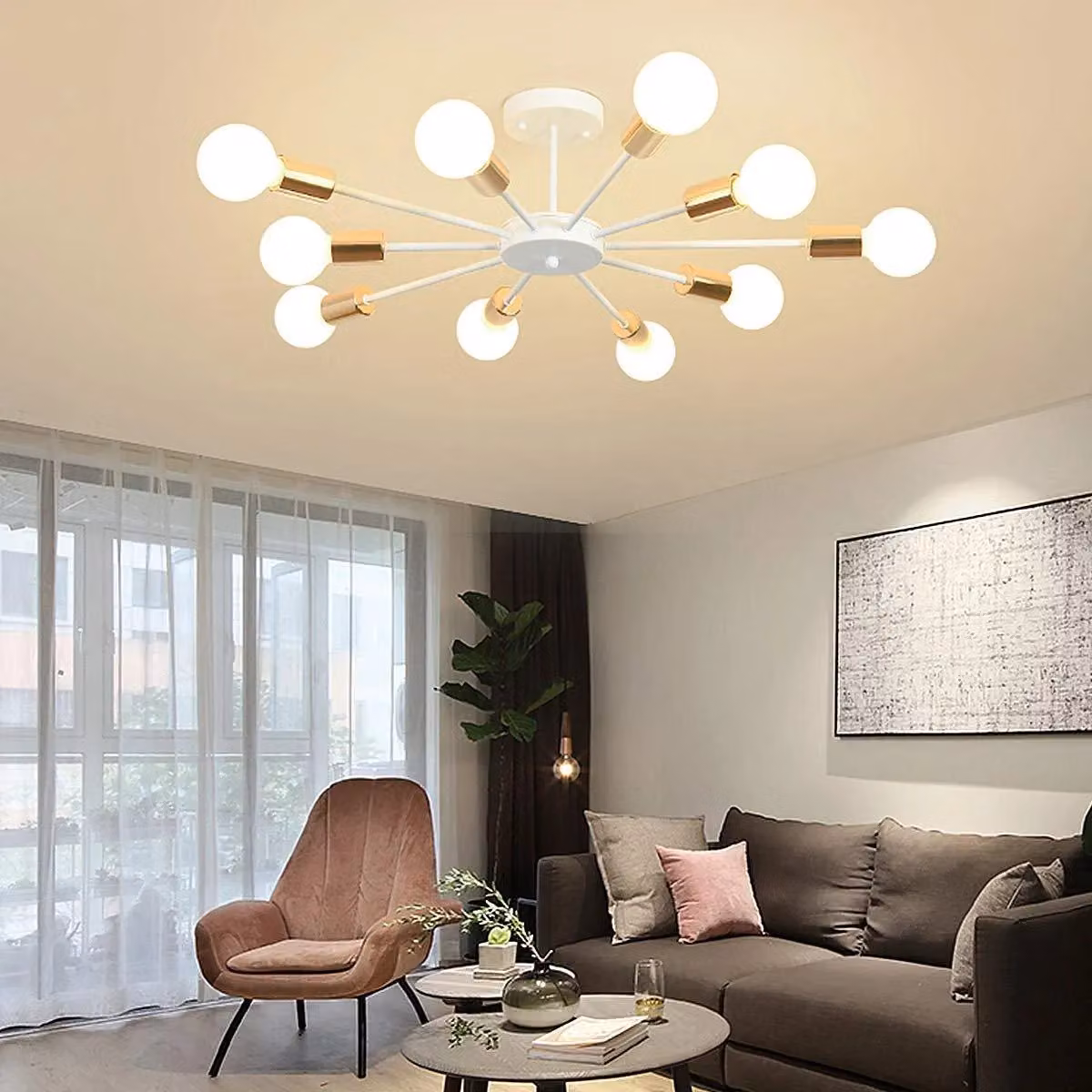 Garwarm 10-Light White Sputnik Semi Flush Mount Ceiling Light – 2
