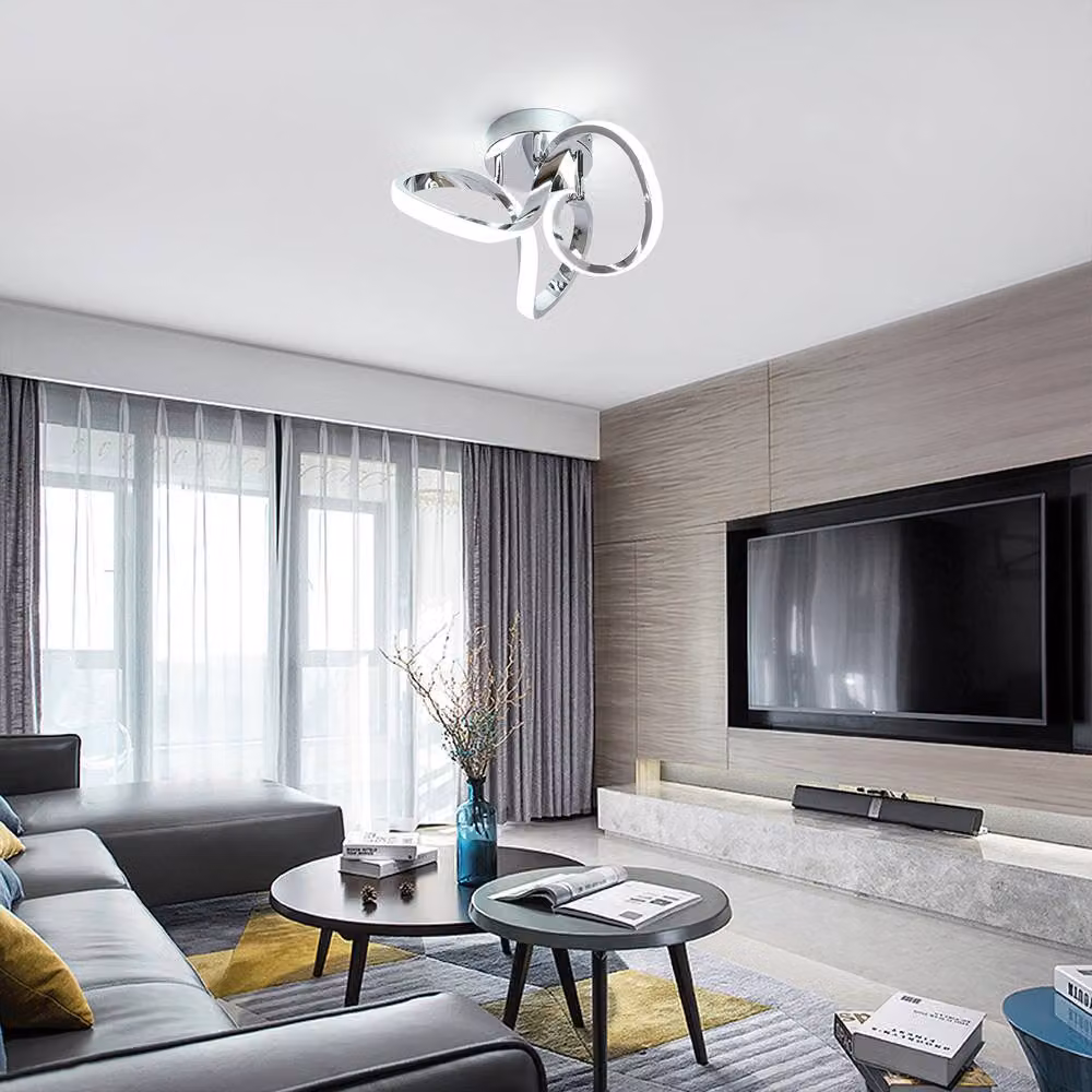 NIVOR Modern Geometric LED Flush Mount Ceiling Light in Metallic Silver – 2