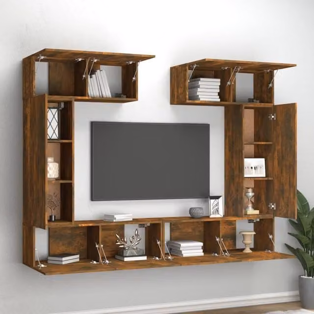 Berkfield Home Classic 6 Piece TV Cabinet Set in Smoked Oak and Brown Engineered Wood – 1