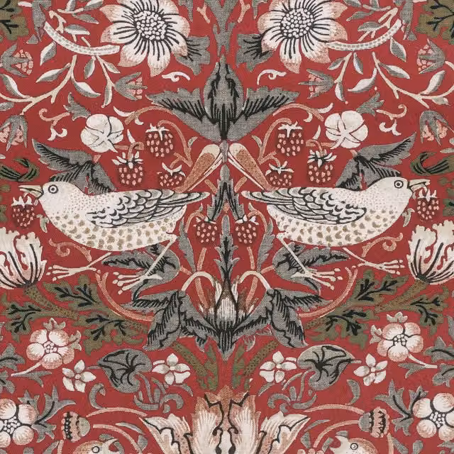 William Morris Strawberry Thief Red Floral Printed Cotton Fabric