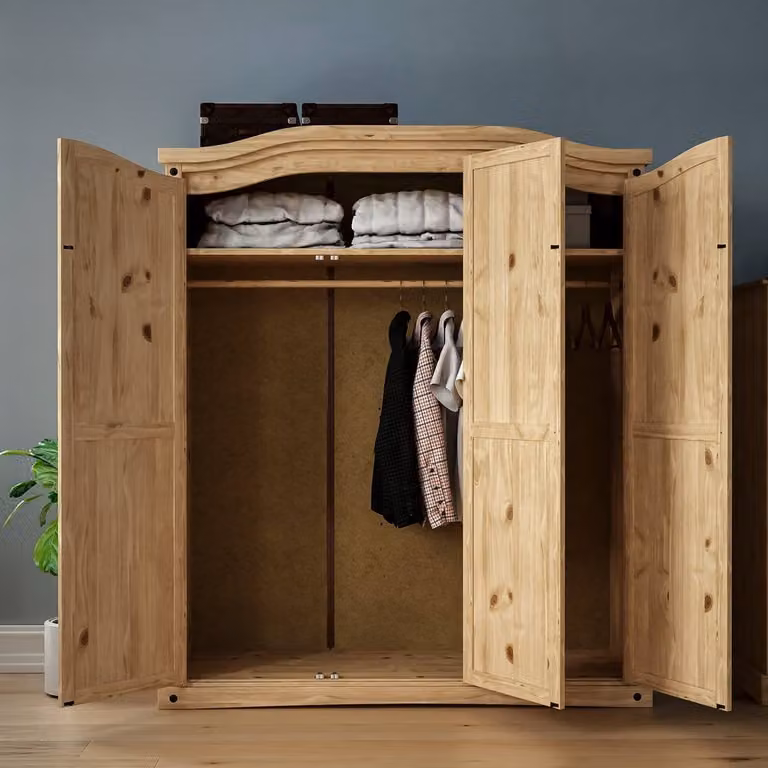 HD Designs Corona 3 Door Wardrobe in Brown with Rustic Waxed Wood Finish, H 178.0 cm x W 150.0 cm x D 50.0 cm
