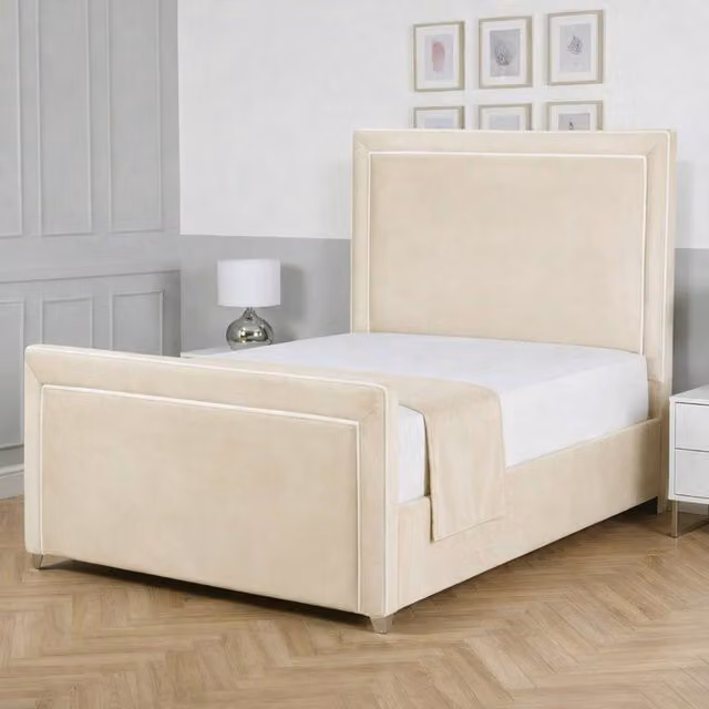 Living Comfort Bedz Verona Upholstered Velvet Bed Frame in Beige, W/D/H: 120 x 200 cm