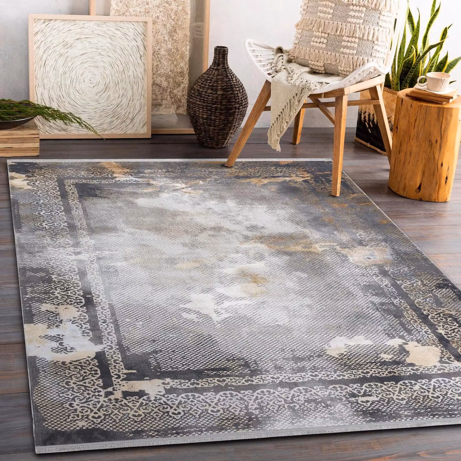 RugsX Luce Grey Vintage Rectangular Rug, W: 173 cm, D: 270 cm – 3