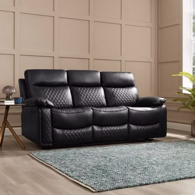 Atlas 3 Seater Manual Recliner Sofa in Black Air Leather with Sleeping Function