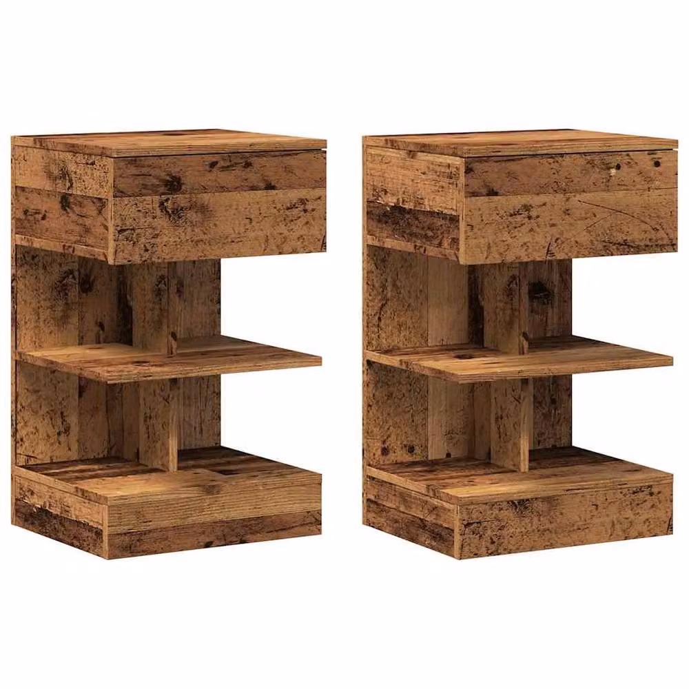 Berkfield Home Elegant Bedside Cabinets, 2 Piece Set in Brown Old Wood, W/D/H: 40 x 35 x 65 cm – 3