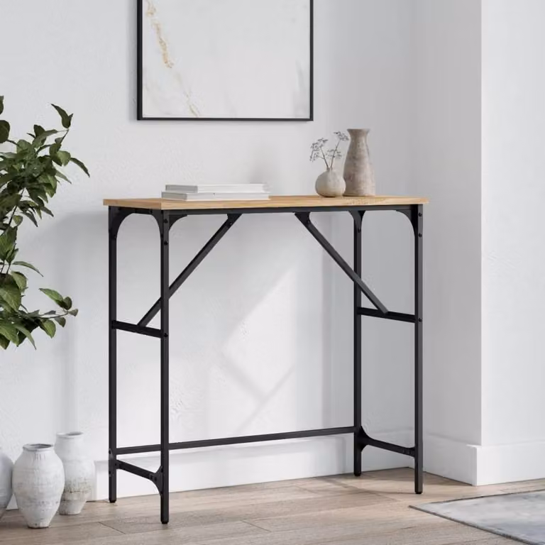 Berkfield Home Decorative Console Table in Sonoma Oak and Brown, W/D/H: 75 x 32 x 75 cm