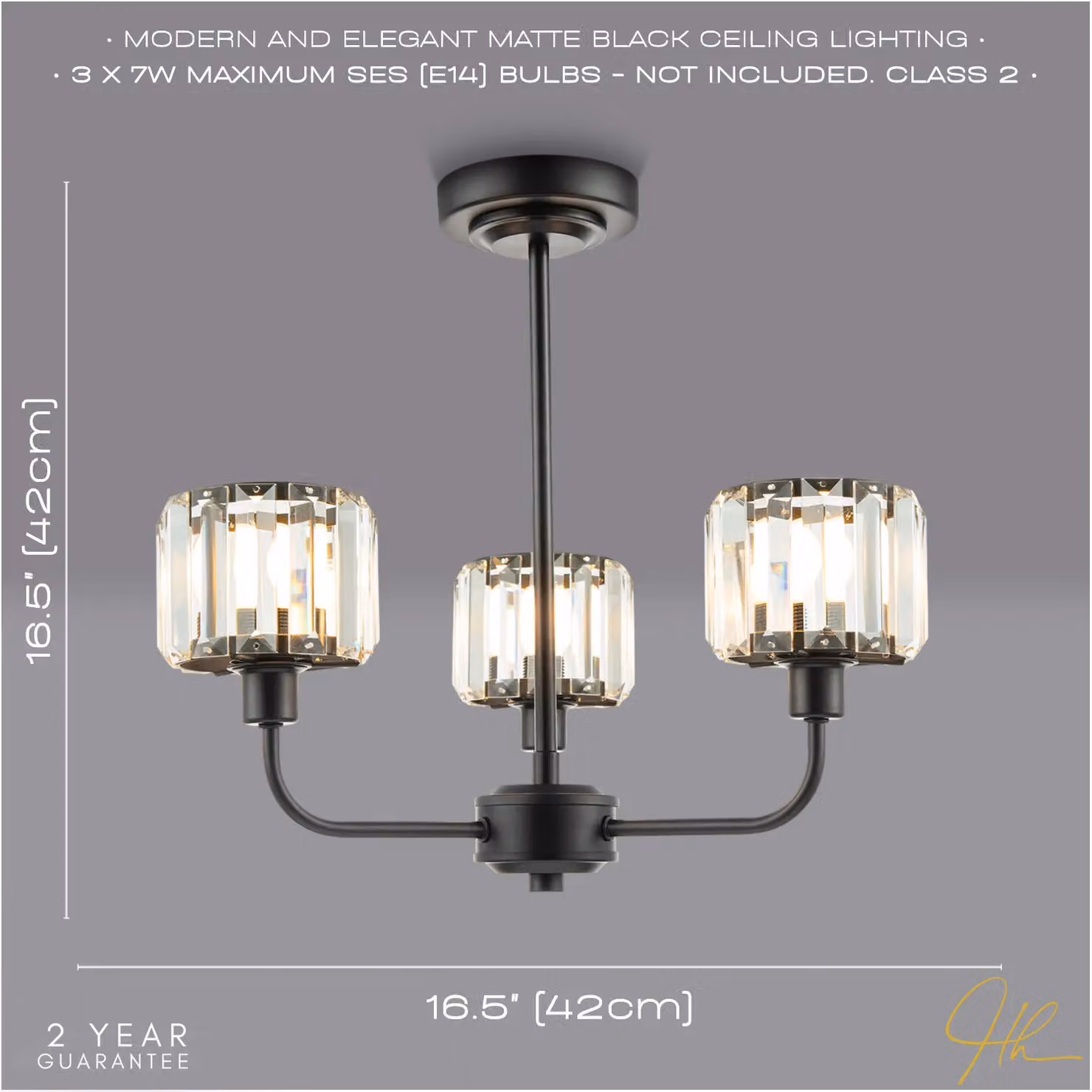 Happy Homewares Modern Black Ceiling Light Fitting with Transparent Crystal Glass Rods – 3