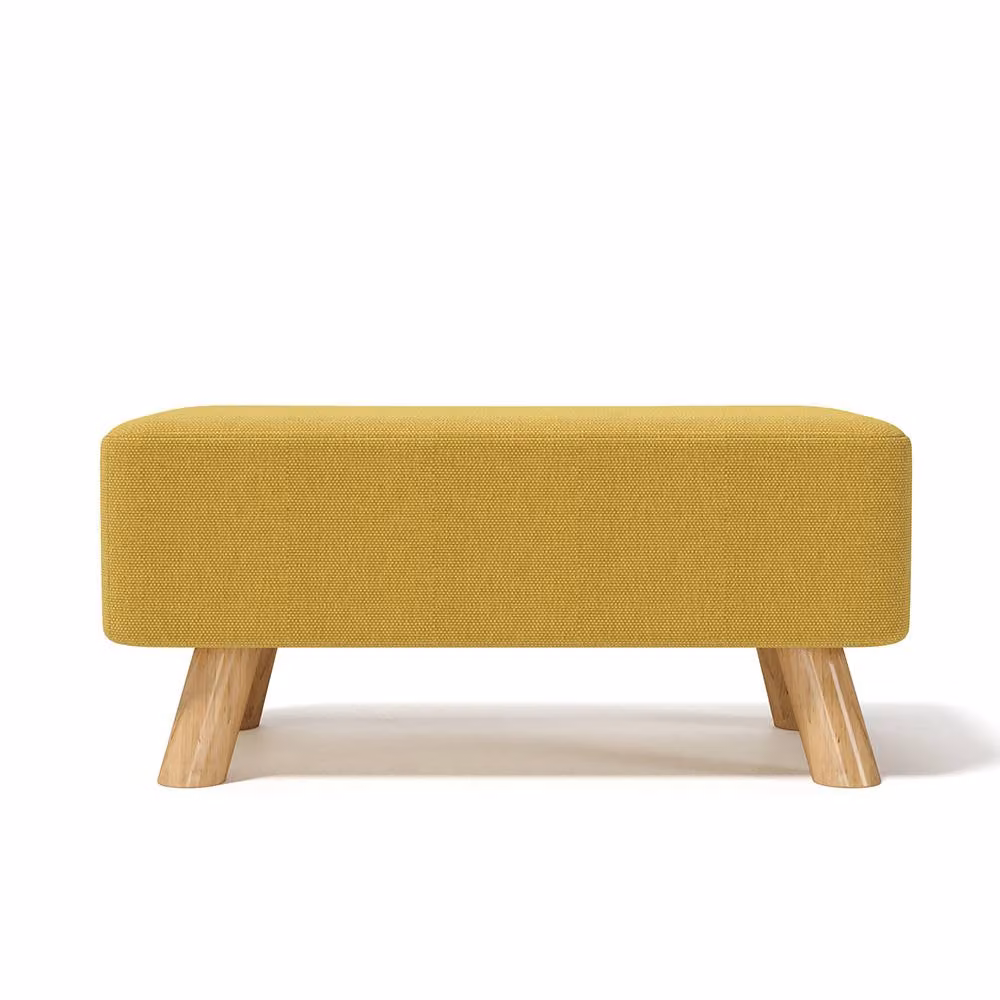Living and Home Yellow Rectangular Tofu-shaped Footstool with Linen Fabric and Wood Frame, Width: 57 cm – 2