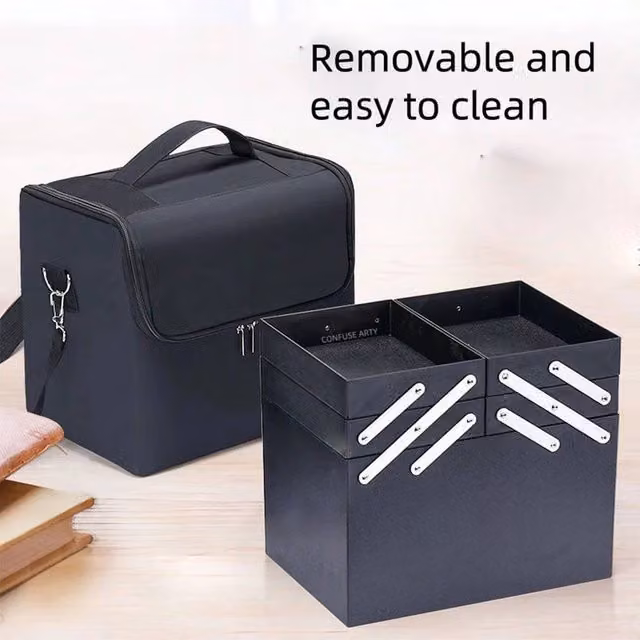 KORVIXA Black Beauty Box Foldable Makeup and Jewellery Organiser, W: 50 cm x D: 50 cm – 1