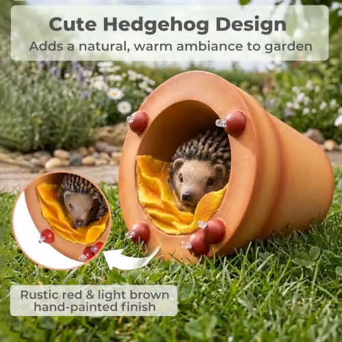 Emitto Hedgehog Solar LED Garden Ornament, Brown Resin Statue – 2