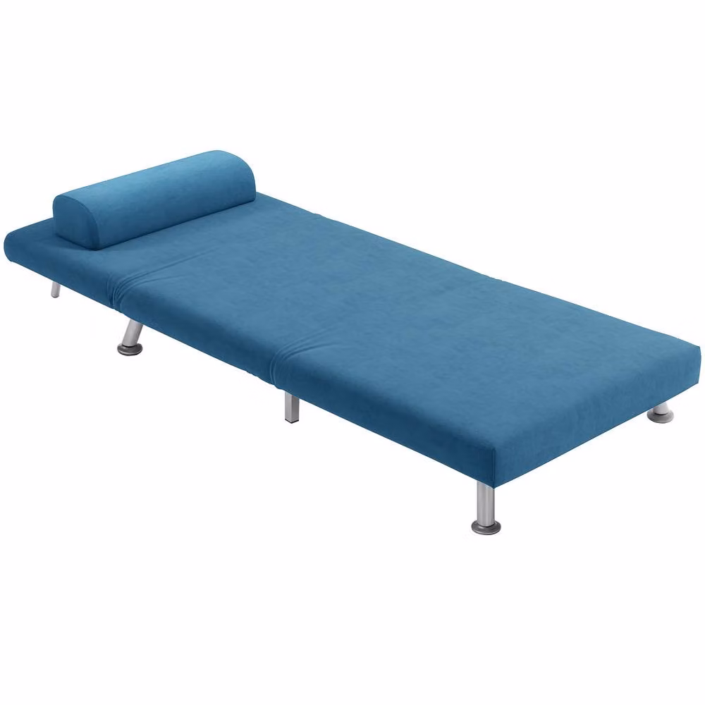 STILVORA 3-in-1 Blue Velvet Sleeper Chair Bed with Adjustable Back and Metal Frame – 5