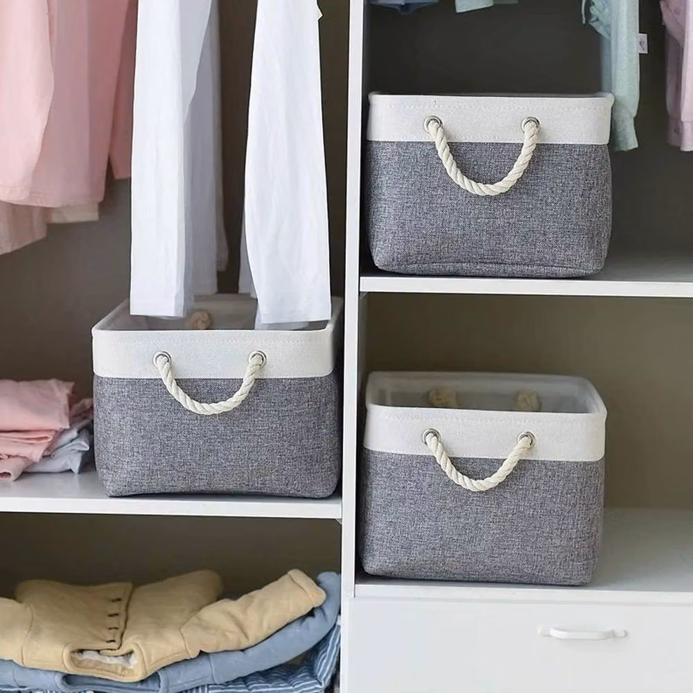 Kelvenix S Foldable Grey Fabric Storage Box with Handles, W: 31 cm, D: 21 cm, H: 13 cm – 4