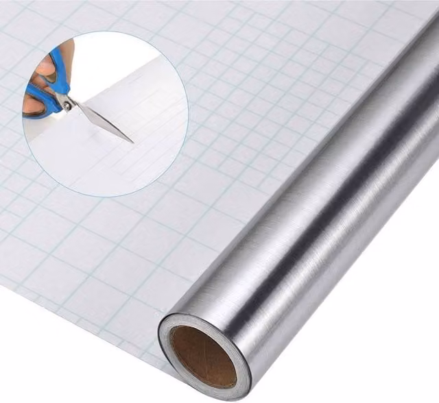 FLAVORA Self Adhesive Brushed Stainless Silver Vinyl Wallpaper Roll, 0.6 m2 – 1