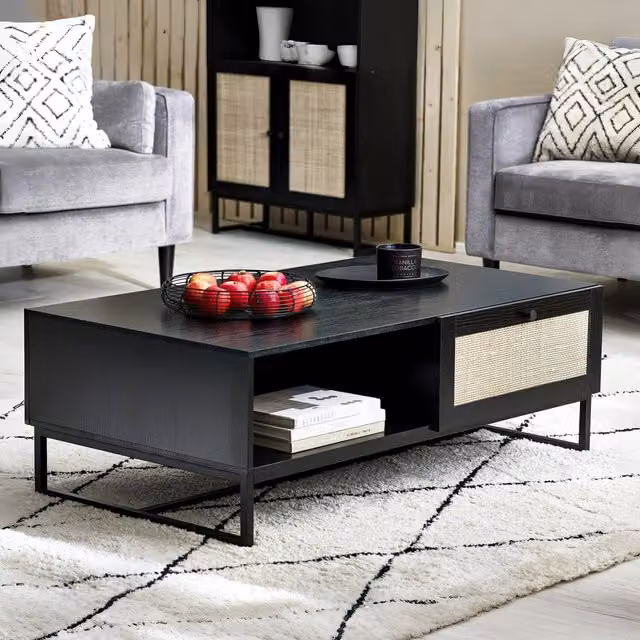 Julian Bowen Padstow Black Rattan Rectangular Coffee Table – 1