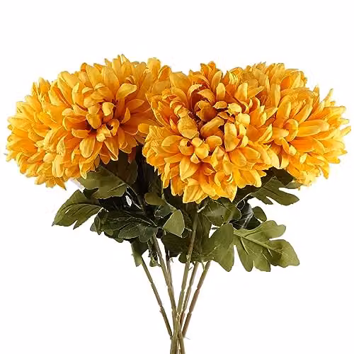 Leaf Design Chrysanthemum Artificial Silk Flowers in Orange, Gold and Yellow