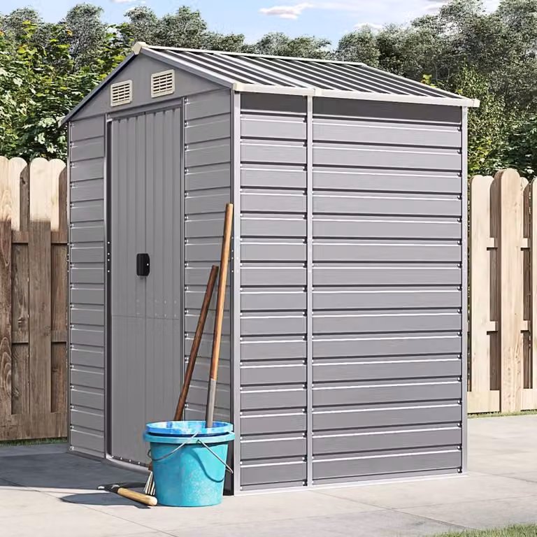 Berkfield Home Pent Garden Shed in Light Grey Galvanised Steel W/D/H: 191 x 130 x 198 cm