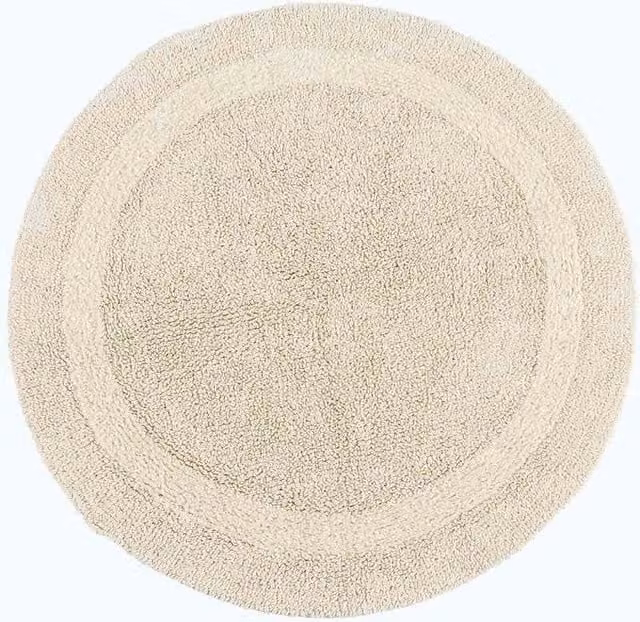 Homescapes Luxury Round Cotton Bath Mat, Beige, Diameter: 80 cm
