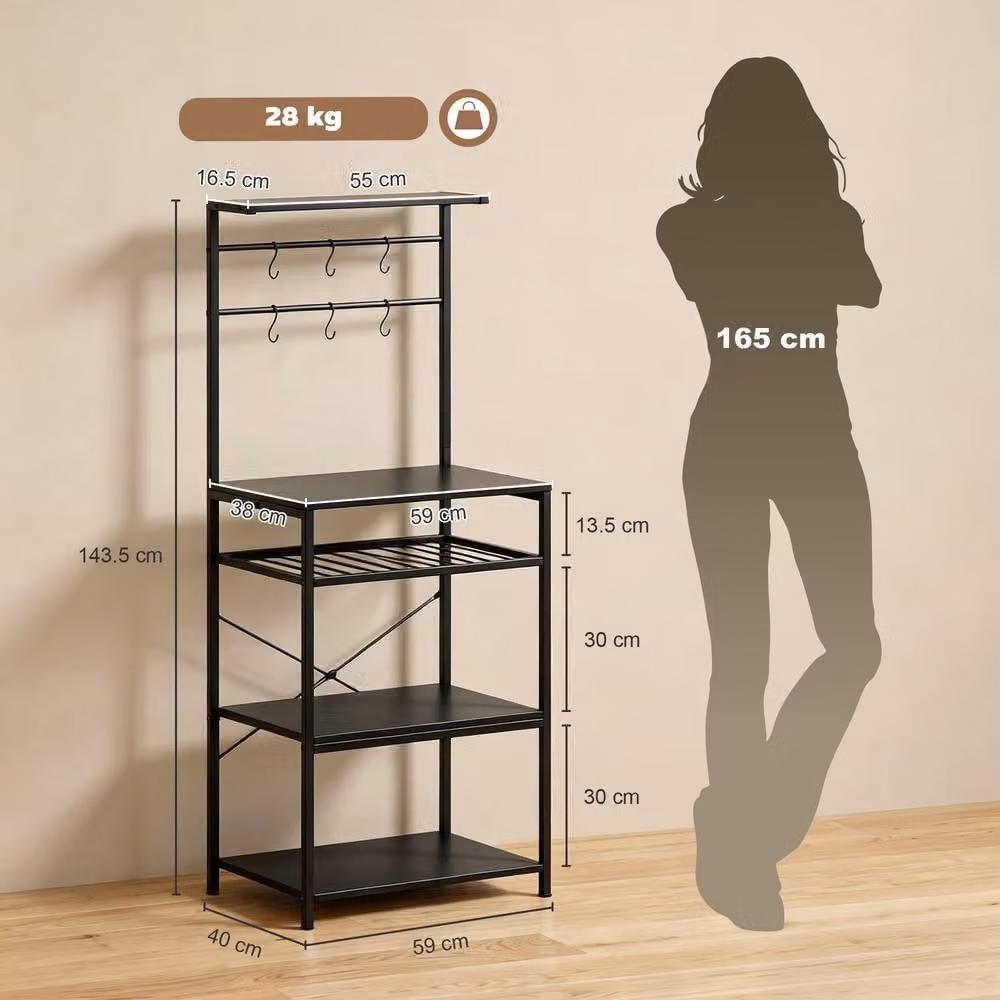 STILVORA Black Metal Storage Shelf with Wine Rack and 6 Hooks – 4
