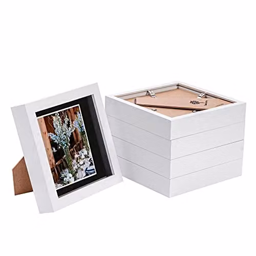 Nicola Spring 5 Piece Square 3D Shadow Box Photo Frame Set in White and Black with Glass Aperture – 1