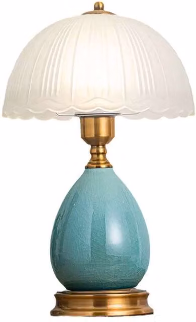CGC Tiffany Ceramic Table Lamp with Blue Glass Dome Shade