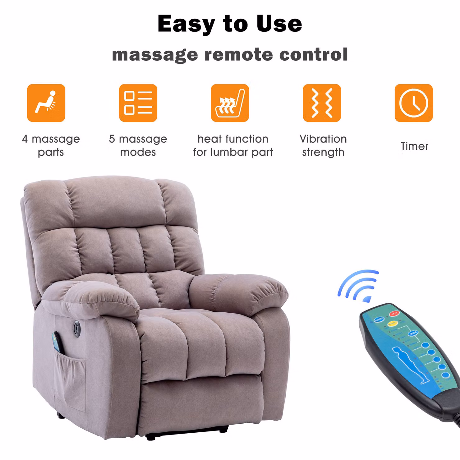 Aosom.UK Electric Power Lift Recliner Armchair with Vibration, Heating, Massage, USB Ports and Side Pockets, Beige, W/D/H: 81 x 91 x 104 cm – 5