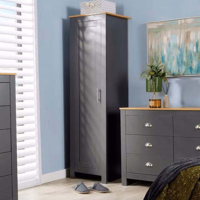 Home Source Camden Modern Oak Wood Bedroom Storage Unit in Grey
