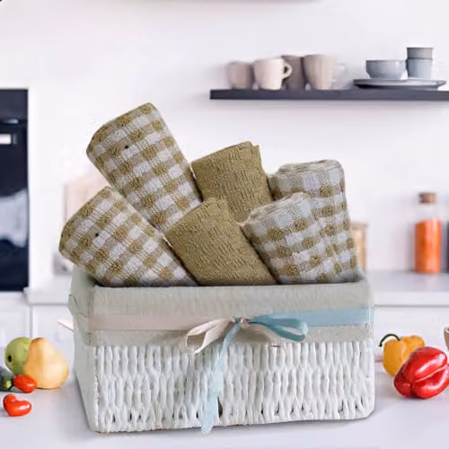 Casabella Pack of 6 Beige Cotton Terry Towelling Kitchen Tea Towels – 6