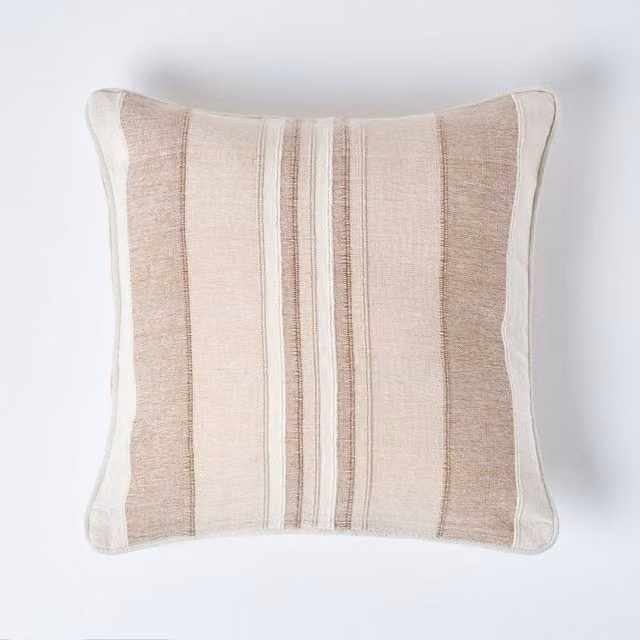 Homescapes Morocco Cotton Striped Cushion Cover, Beige and Brown, W/D/H: 45 x 45 x 1 cm