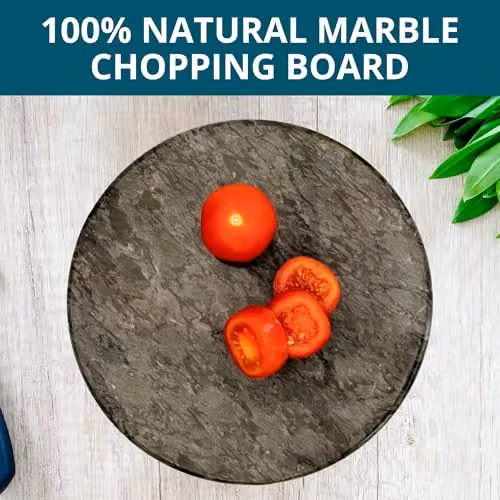 Homiu Round Marble Chopping Board in Black and Grey with Non-Slip Feet – 4