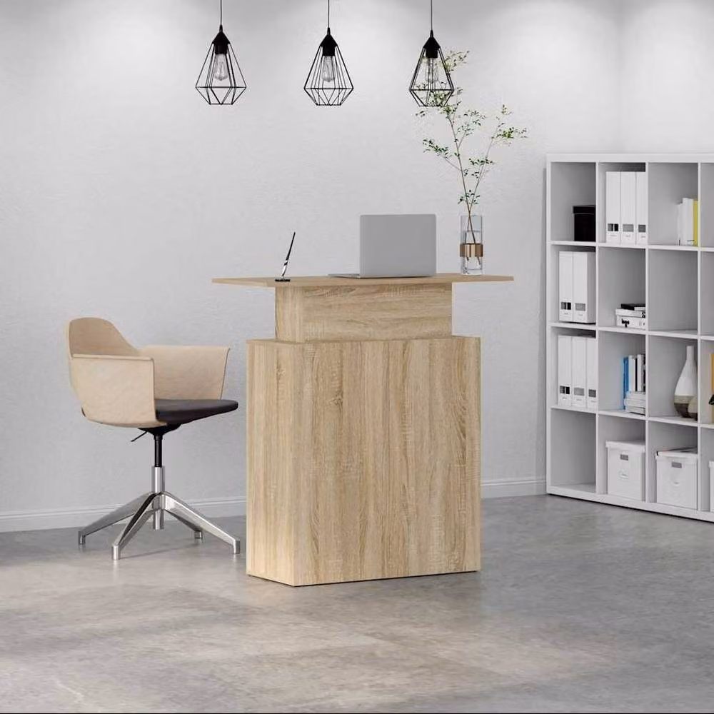 Berkfield Home Sonoma Oak Reception Desk in Light Tan Beige, W/D/H: 100 x 40 x 104 cm – 2