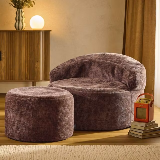 ICON Orb Accent Chair and Milano Round Footstool in Red Chenille