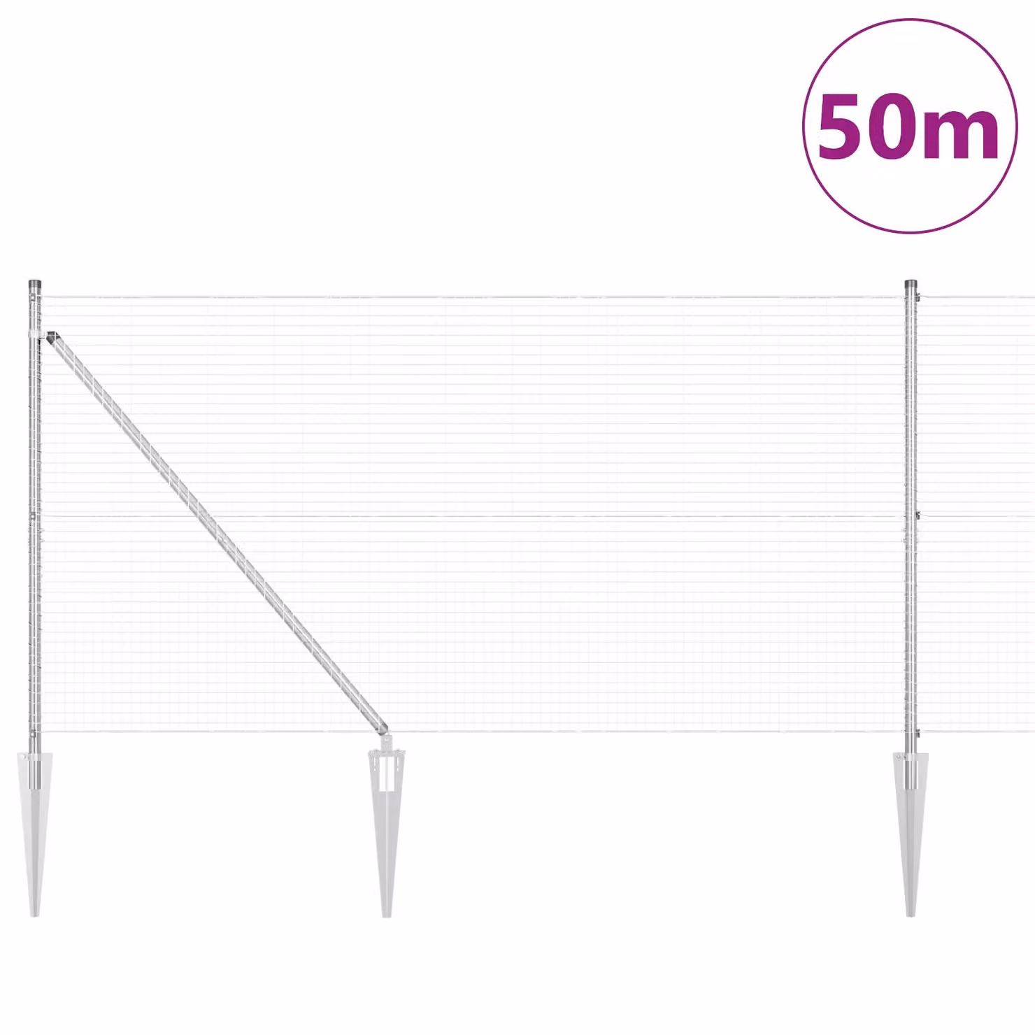 Berkfield Home Silver Galvanised Steel Welded Wire Fence with 13 Spike Posts, H: 120 cm x L: 50 m – 2